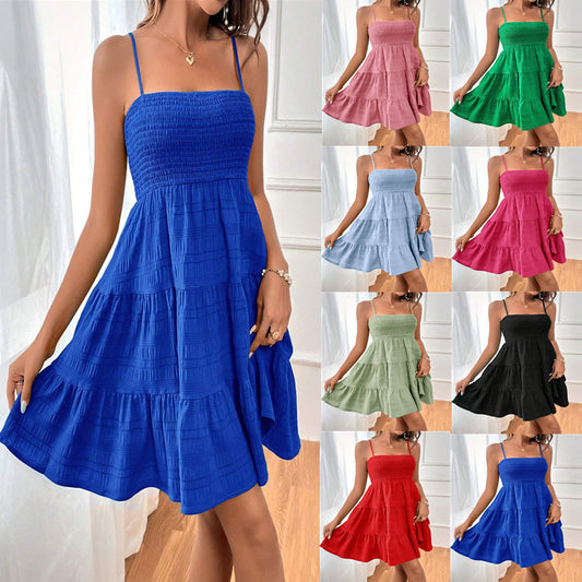 Solid Color Pleated Sundress