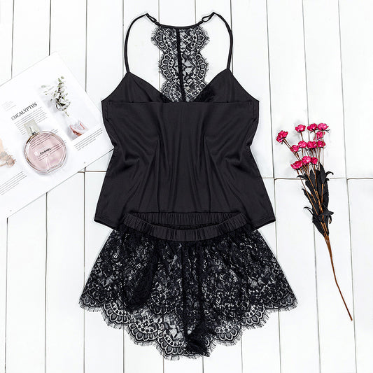 Black Lace Shorts Pajama Set