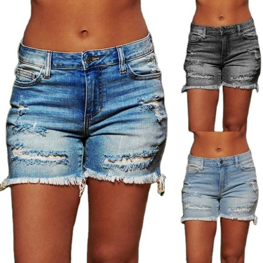 Distressed Stretch Denim Shorts