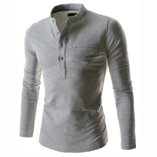 Long-Sleeve Quarter Button, Solid Color Shirt