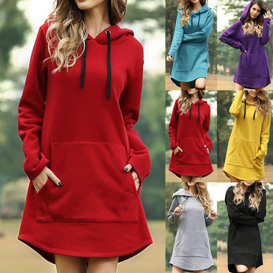 Solid Warm Hoodie Dress