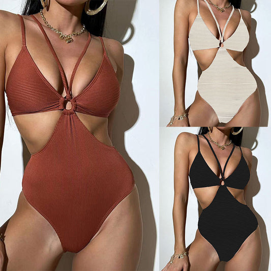 Solid Color One-Piece Swimsuit