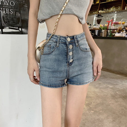 High Waist Flower Denim Shorts