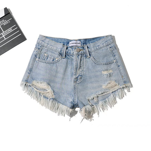 Low Waist Fringe Denim Shorts